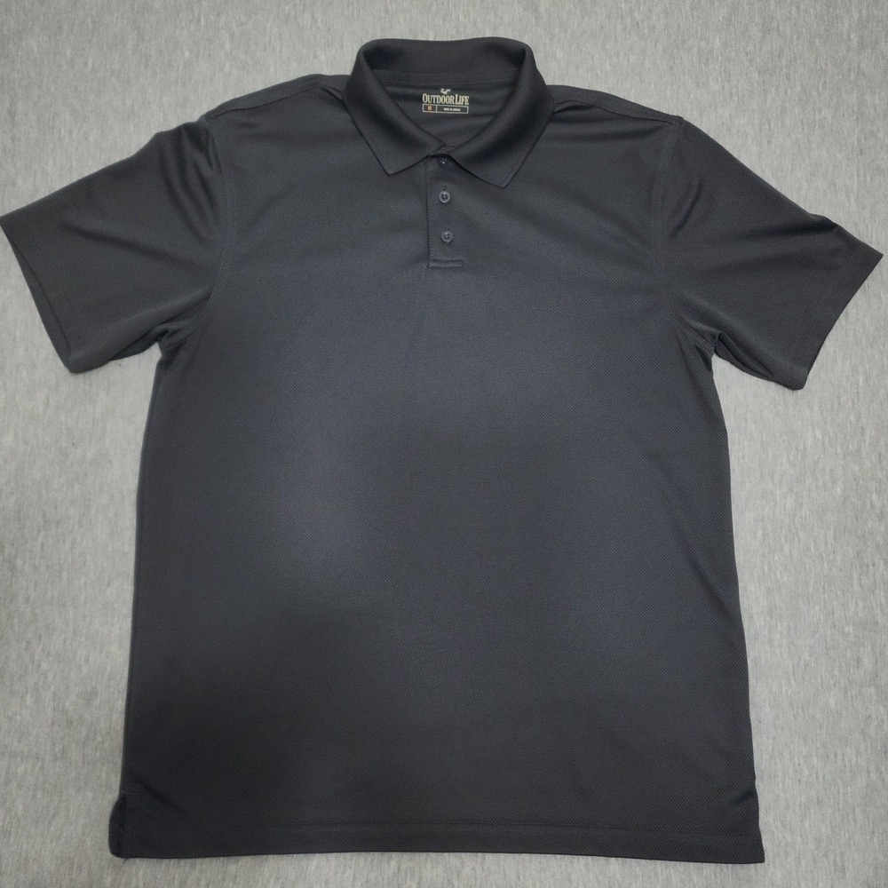 Outdoor Life Men M Medium Gray Textured Short Sleeve Distressed As Is Polo Shirt